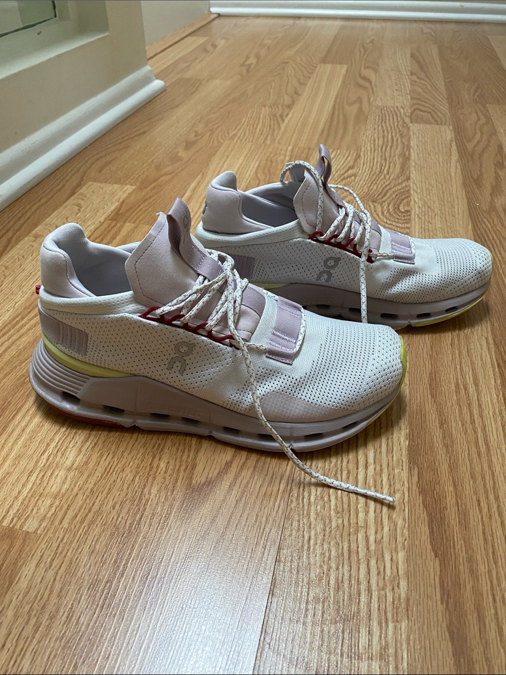 On Running  Cloudnova Sneakers in White with Pink, Used, size 7